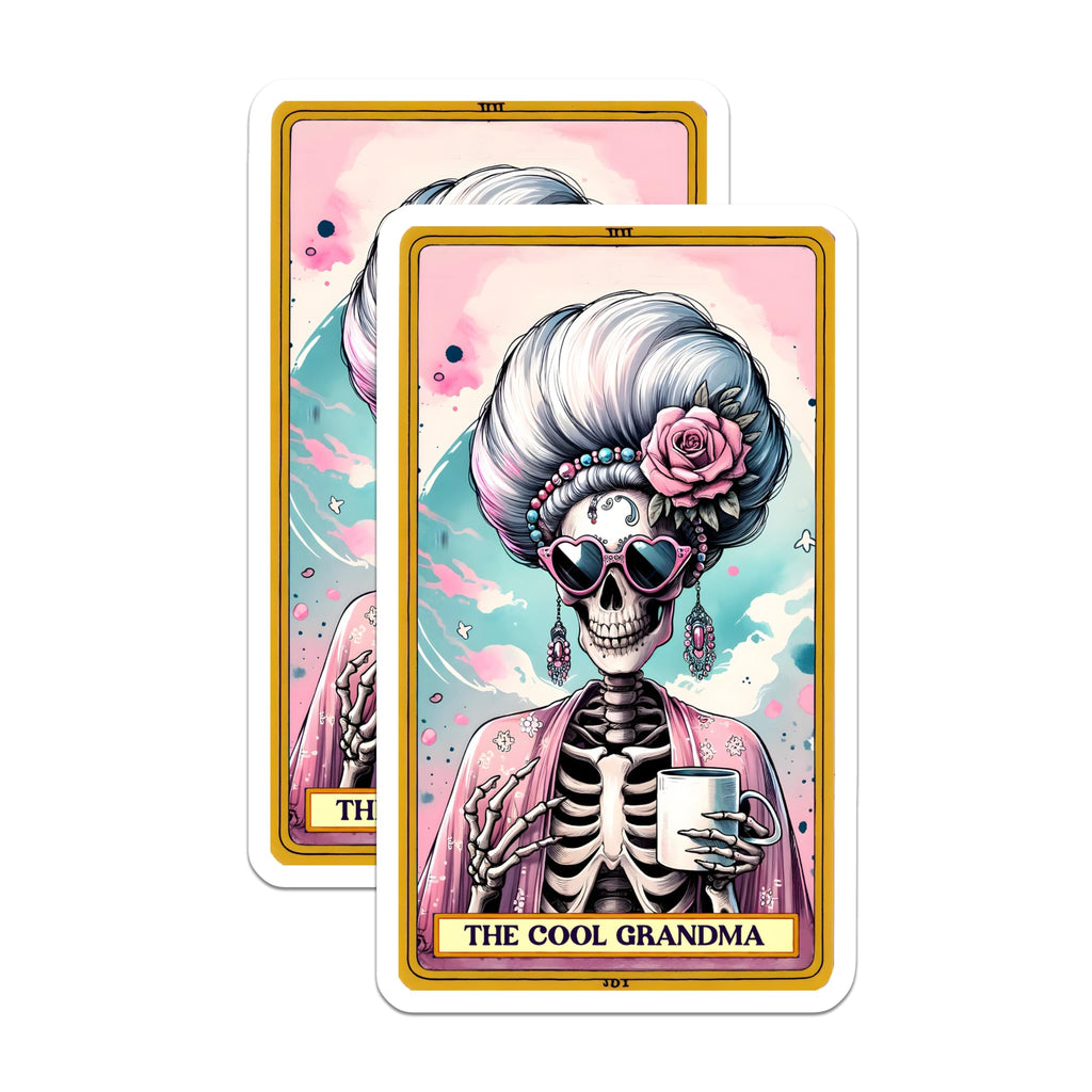 (2 Pack) Cool Grandma Magnets - Skeleton Tarot Card Art - Humorous Granny Home Decor - 5 Inches On Longest Side - Thick Durable Magnet - Made in USA - MAG23660