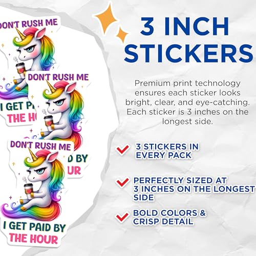 (3 Pack) Unicorn Coffee Decals - Funny Quote - Laptop Decals - 3 Inches On Longest Side - Easy Peel & Apply - Made in USA - 3MCS2122