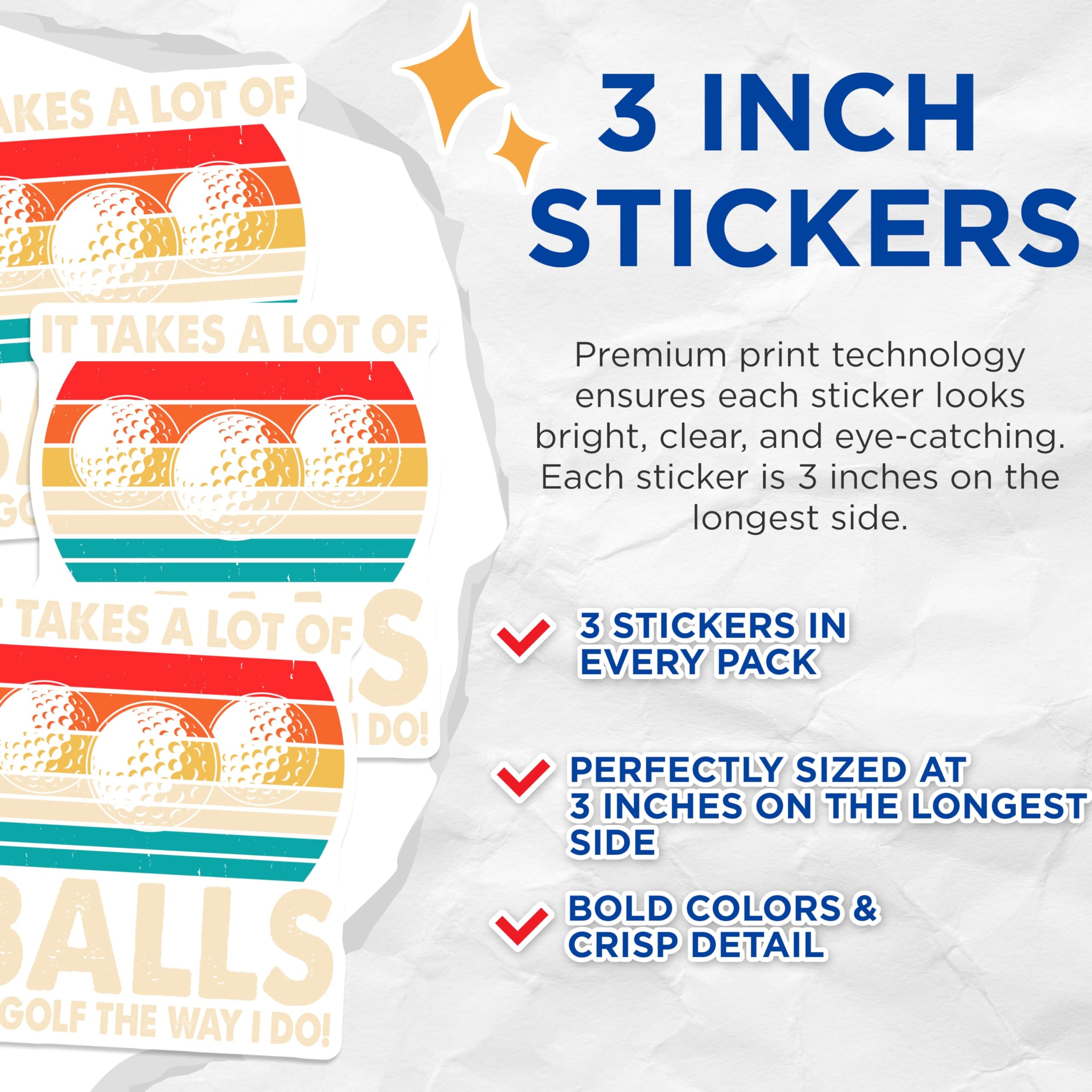 (3 Pack) Funny Golf Decals - Golfing Balls - Retro Golf Laptop Decal - 3 Inches On Longest Side - Easy Peel & Apply - Made in USA - 3MCS2466
