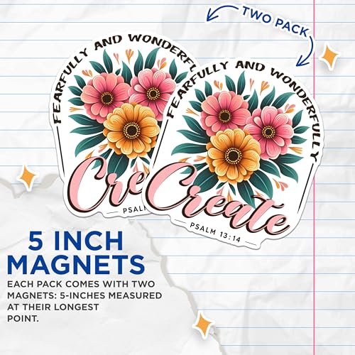 (2 Pack) Scripture Magnets - Floral Christian Art Magnets - Inspirational Home Decor Magnets- 5" On Longest Side - for Fridges, Toolboxes, Cars - Made in USA - MAG2826