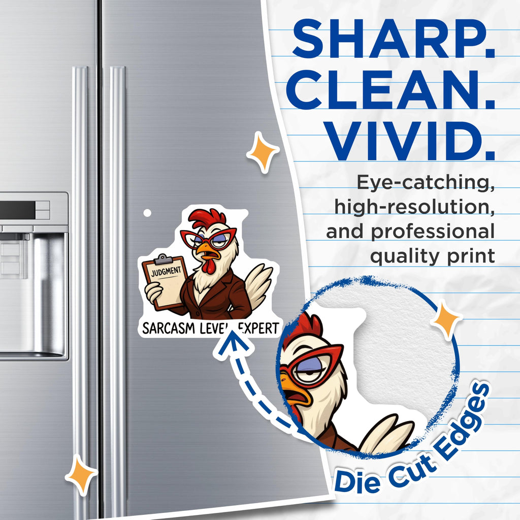 (2 Pack) Sarcastic Chicken Magnets - Judgment Expert Hen Refrigerator Decor - Funny Office Humor Accents - 5 Inches On Longest Side - Thick Durable Magnet - Made in USA - MAG20643