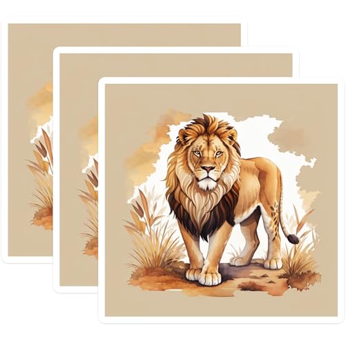 (3 Pack) Lion Decals - Watercolor Lion - Animal Decals - 3 Inches On Longest Side - Easy Peel & Apply - Made in USA - 3MCS7462