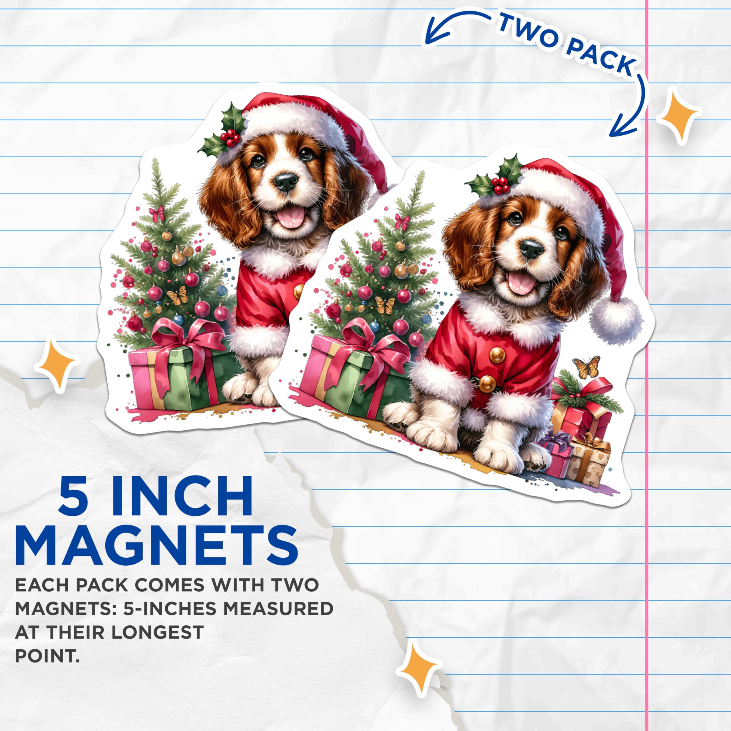 (2 Pack) Cavalier Christmas Dog Magnets - Puppy Santa Holiday Decor - Cute Animal Pet Lover Kitchen - 5 Inches On Longest Side - Thick Durable Magnet - Made in USA - MAG30817