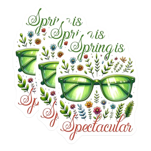 (3 Pack) Spring is Spectacular Decals - Floral Sunglasses Art - Seasonal Stickers - 3 Inches On Longest Side - Easy Peel & Apply - Made in USA - 3MCS6844