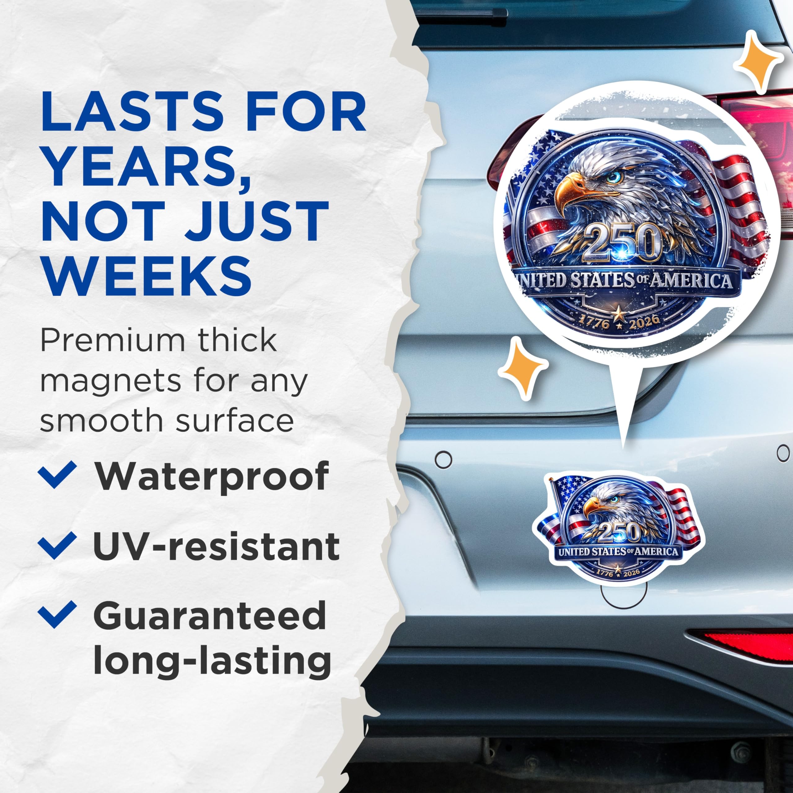 (2 Pack) American Bald Eagle Magnets - USA 250th Anniversary Celebration - Patriotic Flag Decor 1776-2026 Bicentennial - 5 Inches On Longest Side - Thick Durable Magnet - Made in USA - MAG258