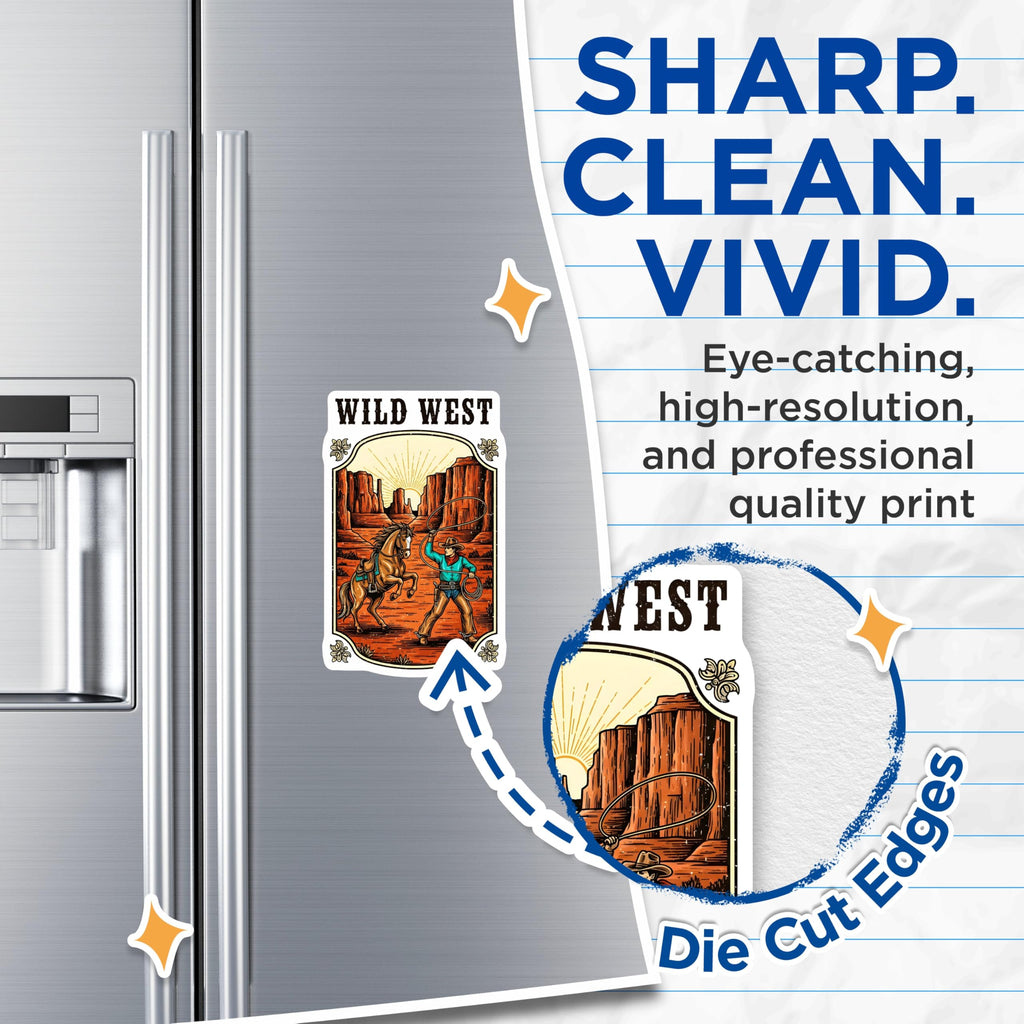 (2 Pack) Wild West Magnets - Cowboy Horse Scene - Western Decor Magnets - 5" On Longest Side - Premium Magnet - for Cars, Refrigerators, Toolboxes, Lockers - Made in USA - MAG14875