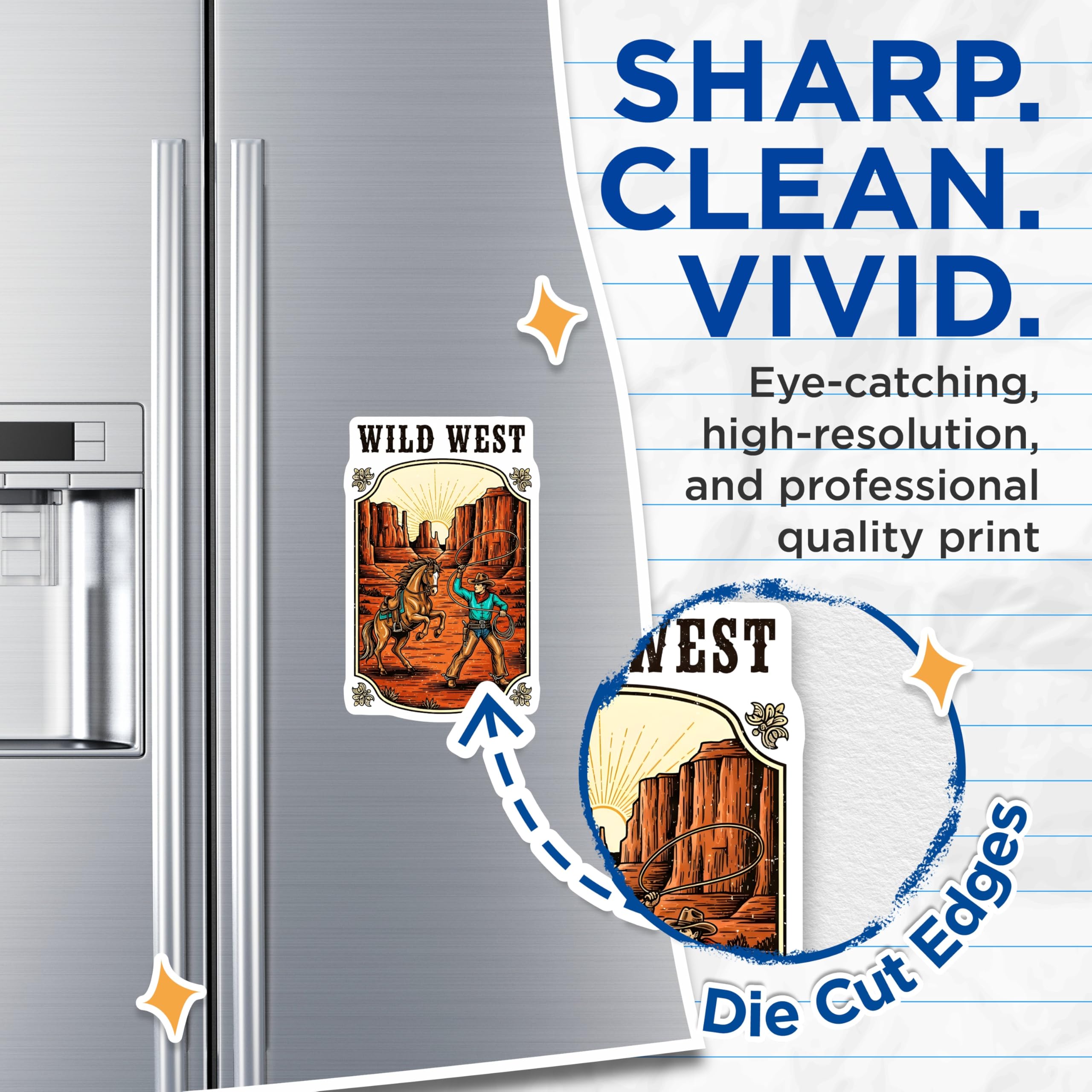 (2 Pack) Wild West Magnets - Cowboy Horse Scene - Western Decor Magnets - 5" On Longest Side - Premium Magnet - for Cars, Refrigerators, Toolboxes, Lockers - Made in USA - MAG14875