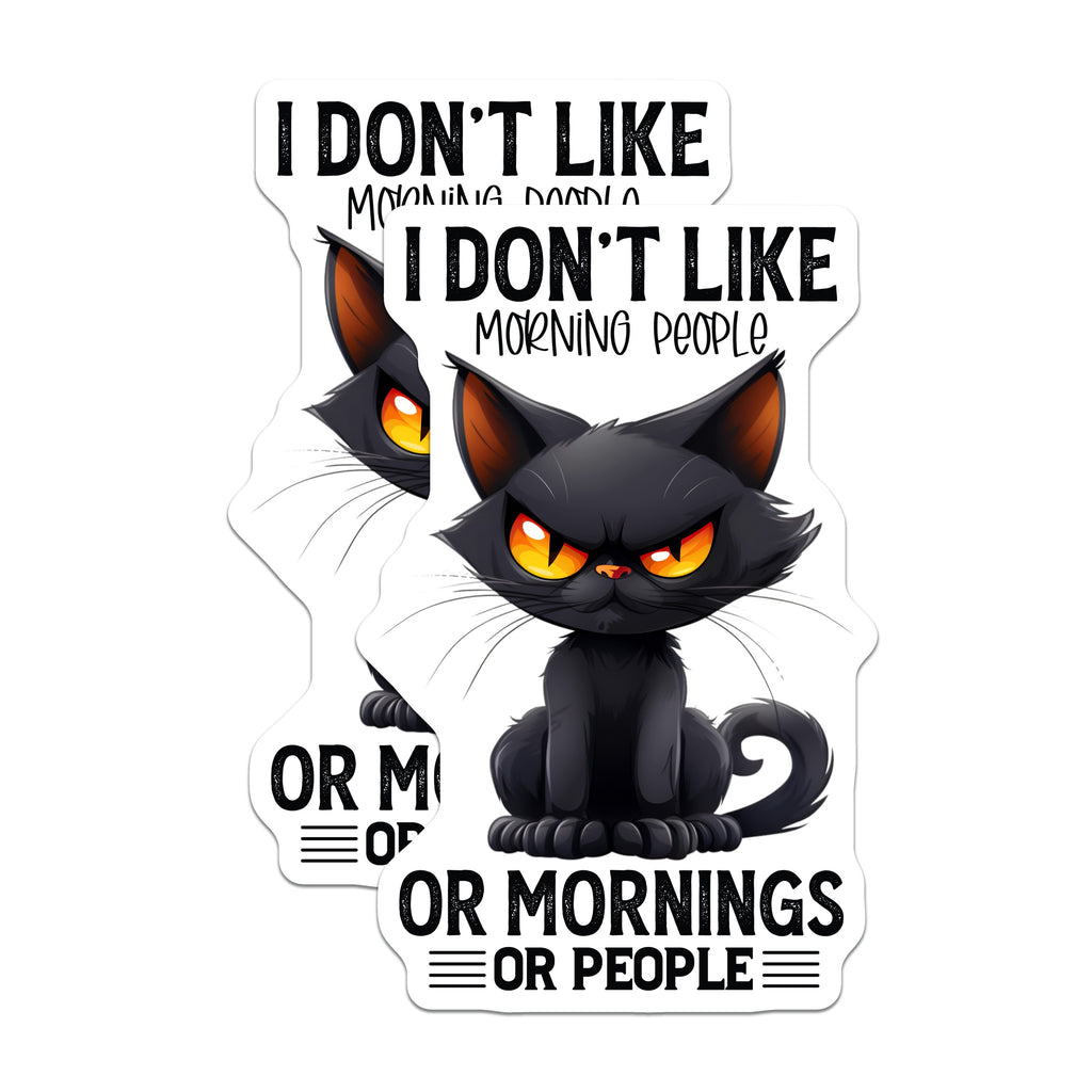 (2 Pack) Grumpy Black Cat Magnets - Morning Hater Decor - Introvert Humor Kitchen Art - Sarcastic Quote Refrigerator - 5 Inches On Longest Side - Thick Durable Magnet - Made in USA - MAG37901