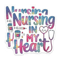 (2 Pack) Nursing in My Heart Stickers - Nurse Lover Art - Healthcare Worker Appreciation - 5" On Longest Side - Sticks to Smooth Flat Surfaces - Made in USA - BMCS6510
