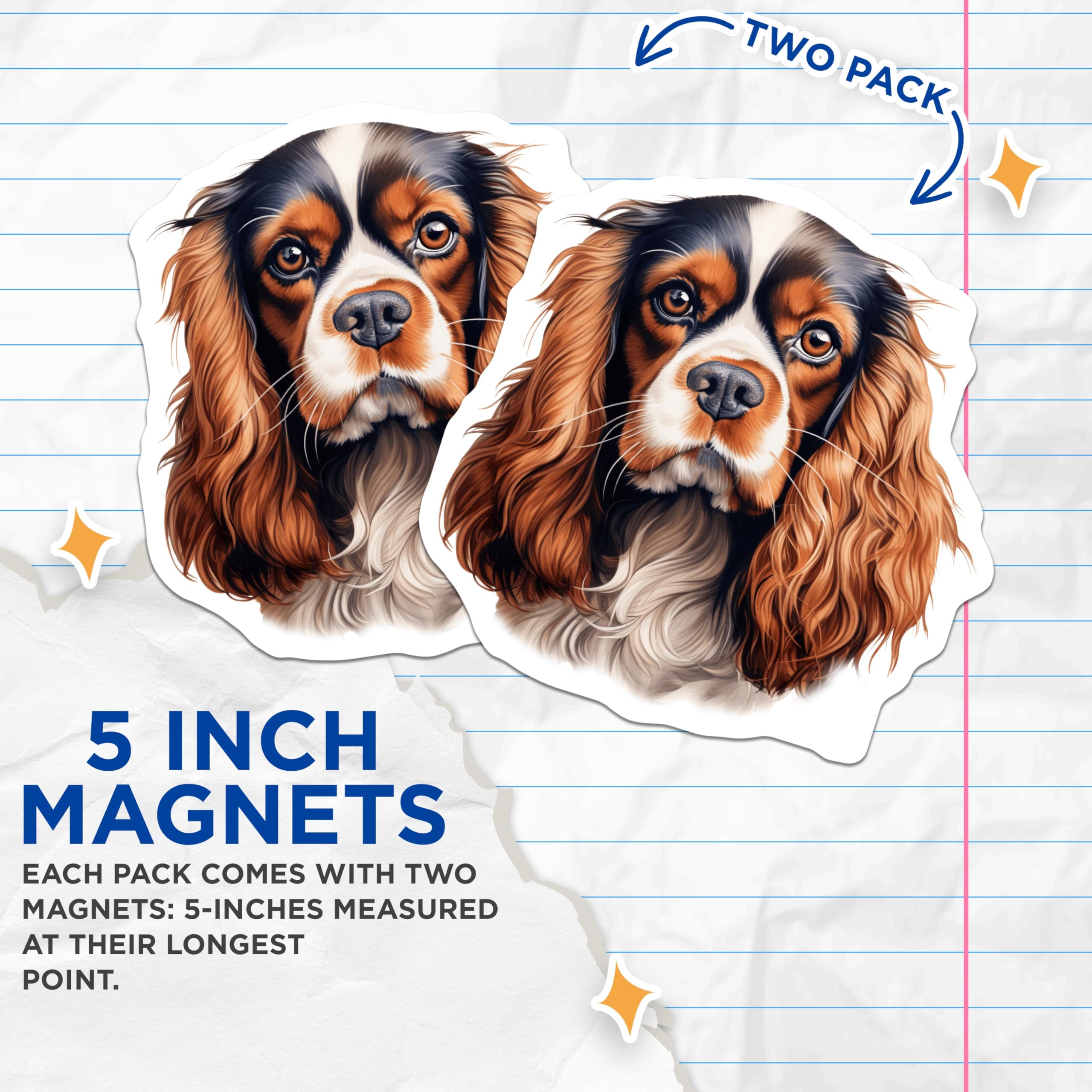 (2 Pack) Cavalier King Charles Spaniel Magnets - Dog Mom Refrigerator Decor - Pet Lover Home Accent - 5 Inches On Longest Side - Thick Durable Magnet - Made in USA - MAG26876