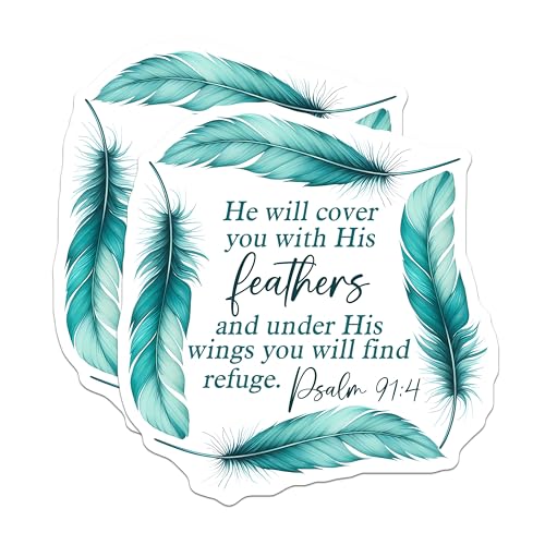 (2 Pack) He Will Cover You Stickers - Bible Verse - Religious Quote - Inspirational Christian - 5" On Longest Side - Sticks to Smooth Flat Surfaces - Made in USA - BMCS7555