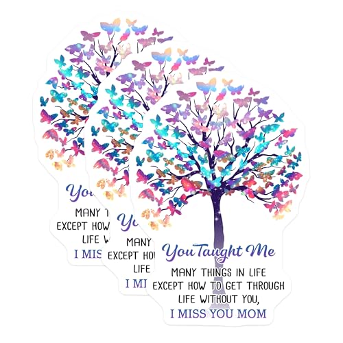 (3 Pack) Memorial Mom Decals - Butterfly Tree Art - Remembrance Decals - 3 Inches On Longest Side - Easy Peel & Apply - Made in USA - 3MCS4872