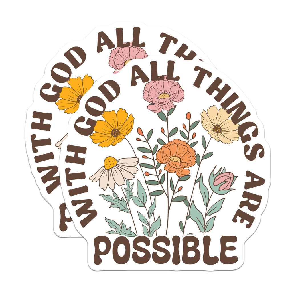 (2 Pack) Floral Religious Magnets - God All Things - Inspirational Magnet Set - 5" On Longest Side - Premium Magnet - for Cars, Refrigerators, Toolboxes, Lockers - Made in USA - MAG17857
