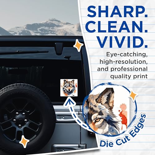 (2 Pack) Wolf Art Stickers - Wildlife Illustration Decal - 5" On Longest Side - Sticks to Smooth Flat Surfaces - Made in USA - BMCS8711 - BMCS8711