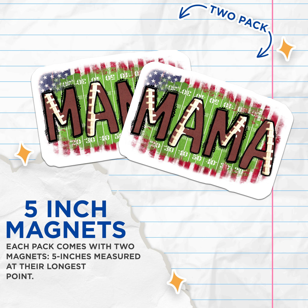 (2 Pack) Football Mama Magnets - Game Day Mom - Patriotic Sports Fan - 5 Inches On Longest Side - Thick Durable Magnet - Made in USA - MAG29664