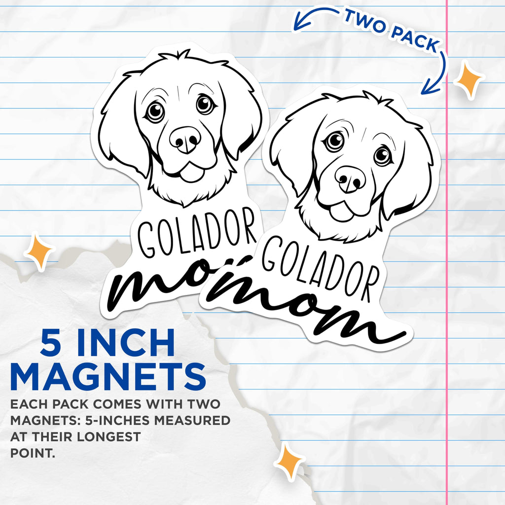 (2 Pack) Golador Mom Magnets - Golden Retriever Lab Mix Mom - Dog Owner Car Decor - Pet Parent Fridge Accents - 5 Inches On Longest Side - Thick Durable Magnet - Made in USA - MAG27020