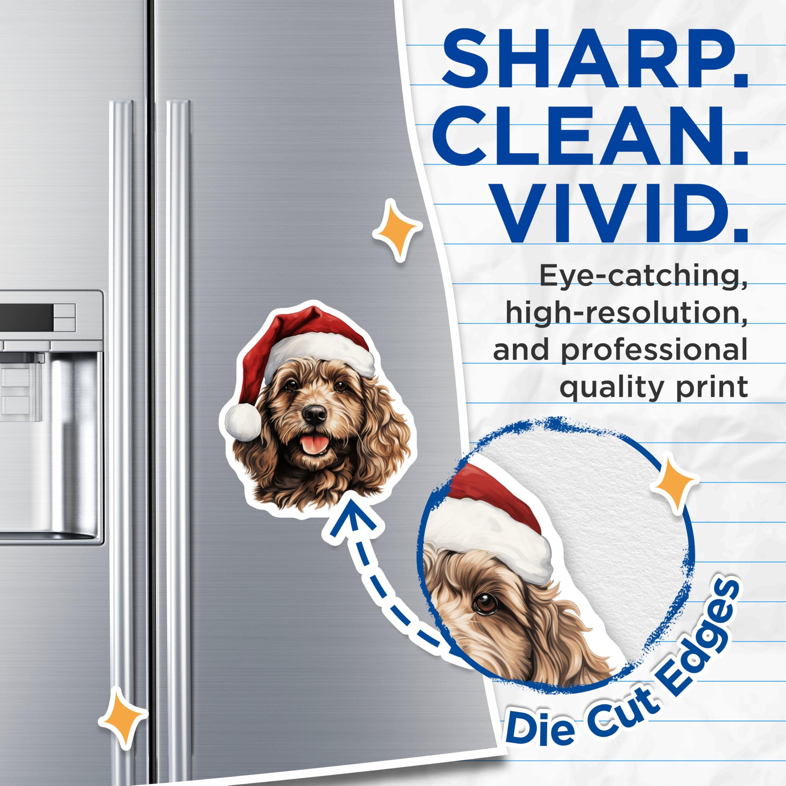 (2 Pack) Goldendoodle Magnets - Santa Dog Christmas Decor - Pet Owner Stocking Stuffer - Holiday Animal Art - 5 Inches On Longest Side - Thick Durable Magnet - Made in USA - MAG27444