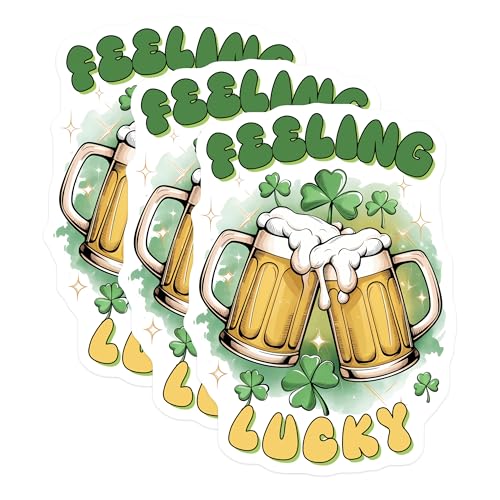 (3 Pack) St Patricks Day Decals - Feeling Lucky Beer - Clover Laptop Decal - 3 Inches On Longest Side - Easy Peel & Apply - Made in USA - 3MCS7176
