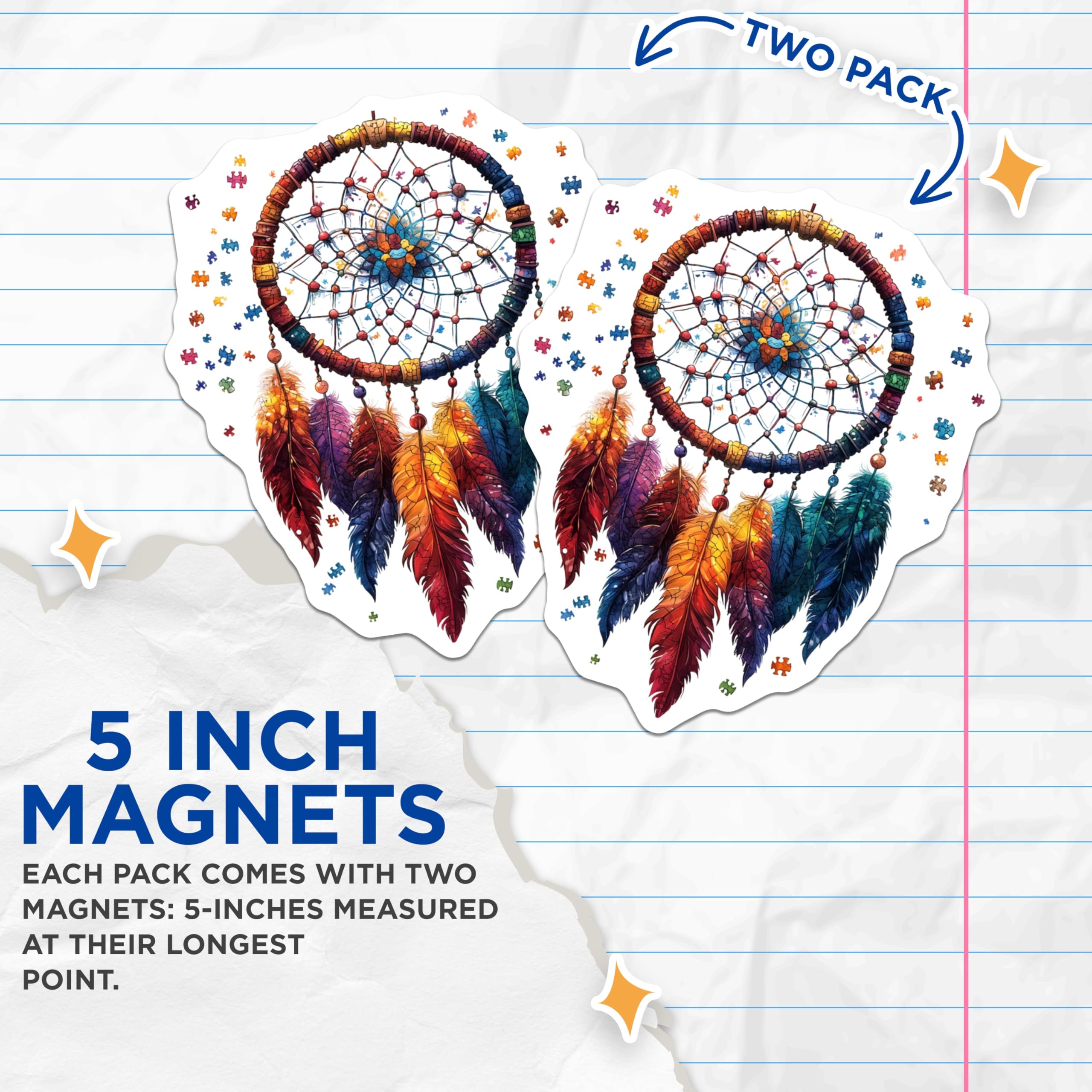 (2 Pack) Puzzle Piece Dreamcatcher Magnets - Autism Awareness Decor - Boho Fridge Art - 5 Inches On Longest Side - Thick Durable Magnet - Made in USA - MAG30111