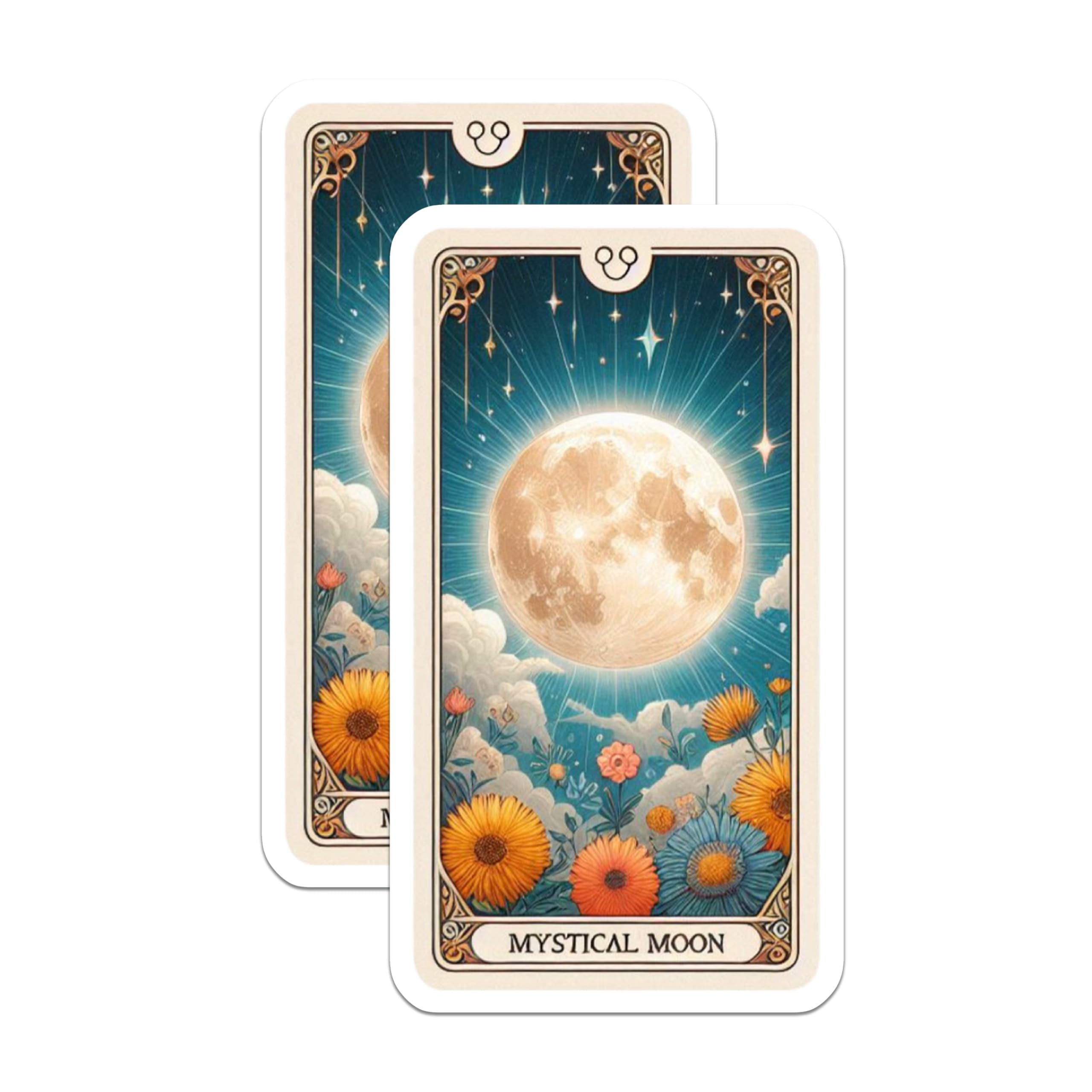 (2 Pack) Mystical Moon Magnets - Tarot Card Art Design - Celestial Flowers Aesthetic Decor - 5 Inches On Longest Side - Thick Durable Magnet - Made in USA - MAG21713