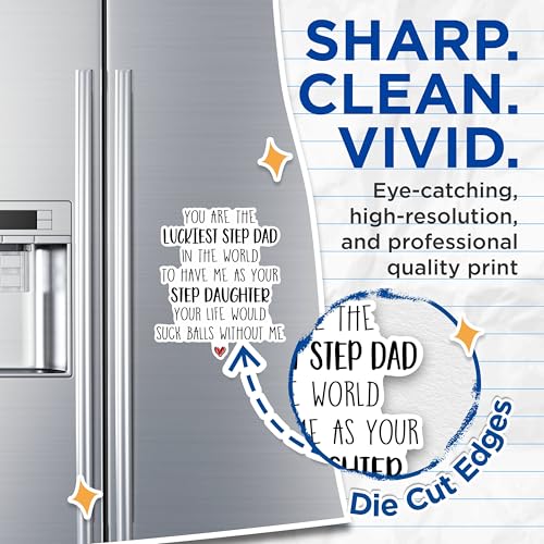 (2 Pack) Luckiest Step Dad Magnets - Funny Step Dad Magnets - Step Daughter Appreciation Magnets- 5" On Longest Side - for Fridges, Toolboxes, Cars - Made in USA - MAG3042