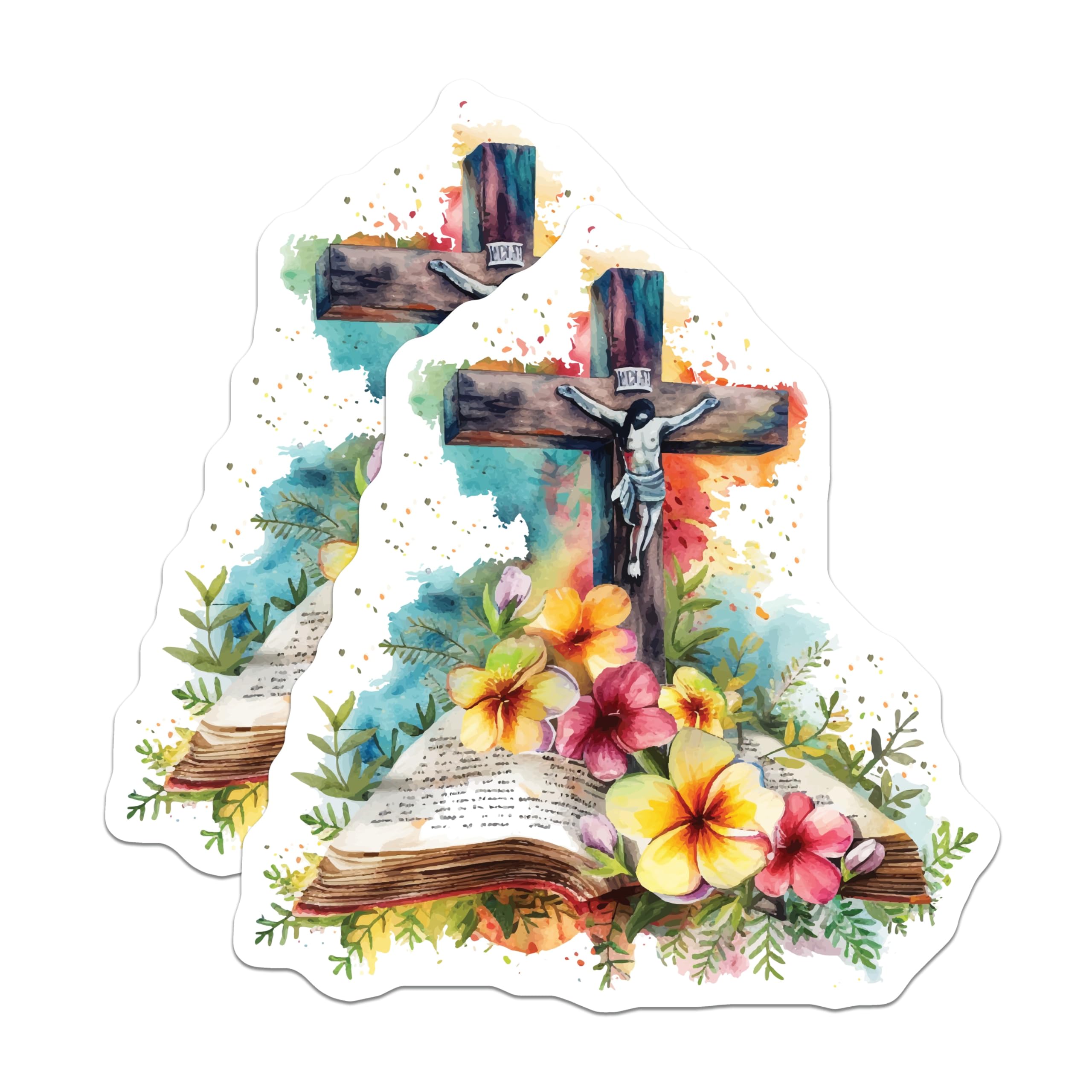 (2 Pack) Jesus Cross Magnets - Watercolor Crucifixion Art - Christian Faith Decor - Spiritual Religious Symbol Magnets - 5 Inches On Longest Side - Thick Durable Magnet - Made in USA - MAG19615