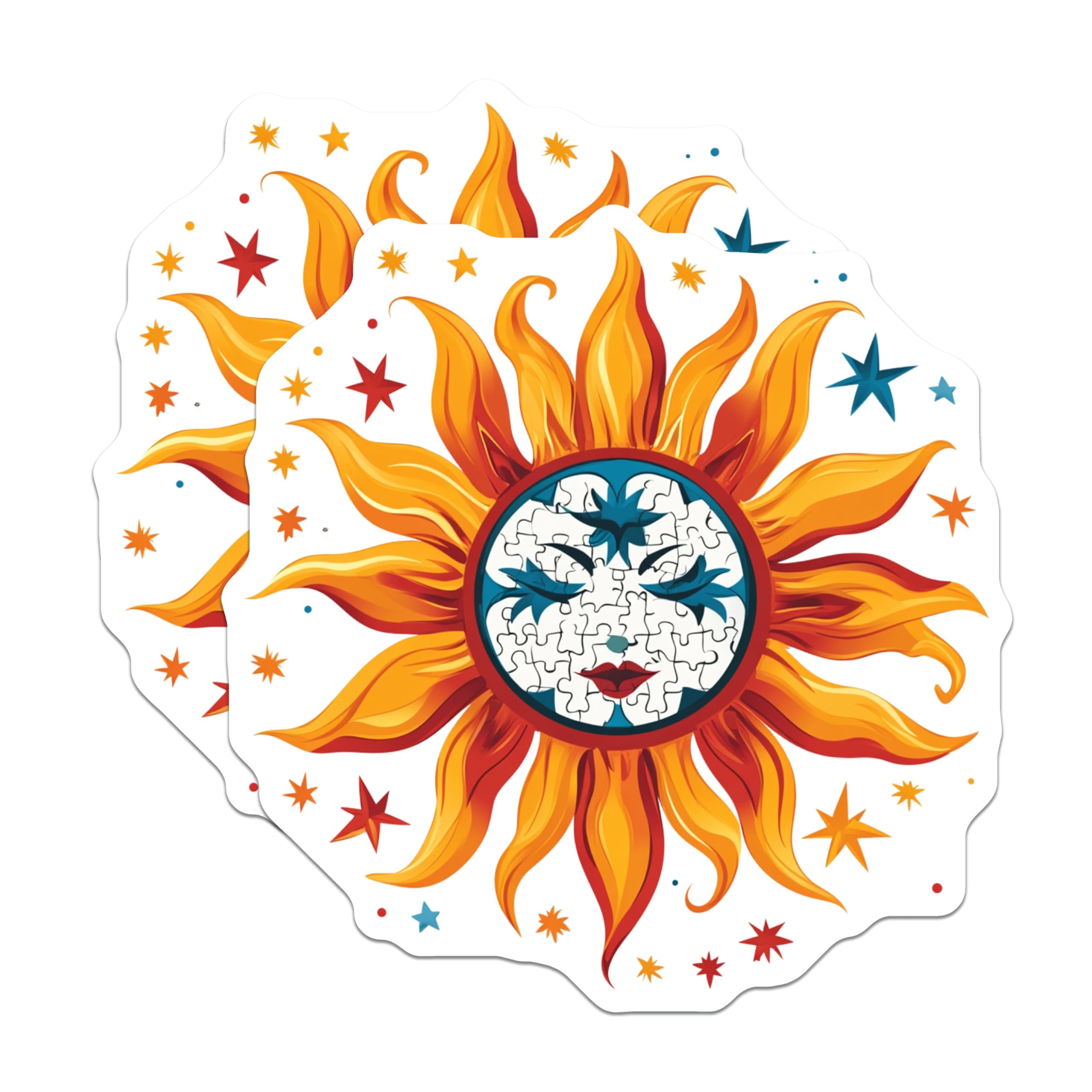 (2 Pack) Celestial Sun Magnets - Boho Mystical Decor - Psychedelic Art Fridge Magnets - Spiritual Sun Face - 5 Inches On Longest Side - Thick Durable Magnet - Made in USA - MAG27341