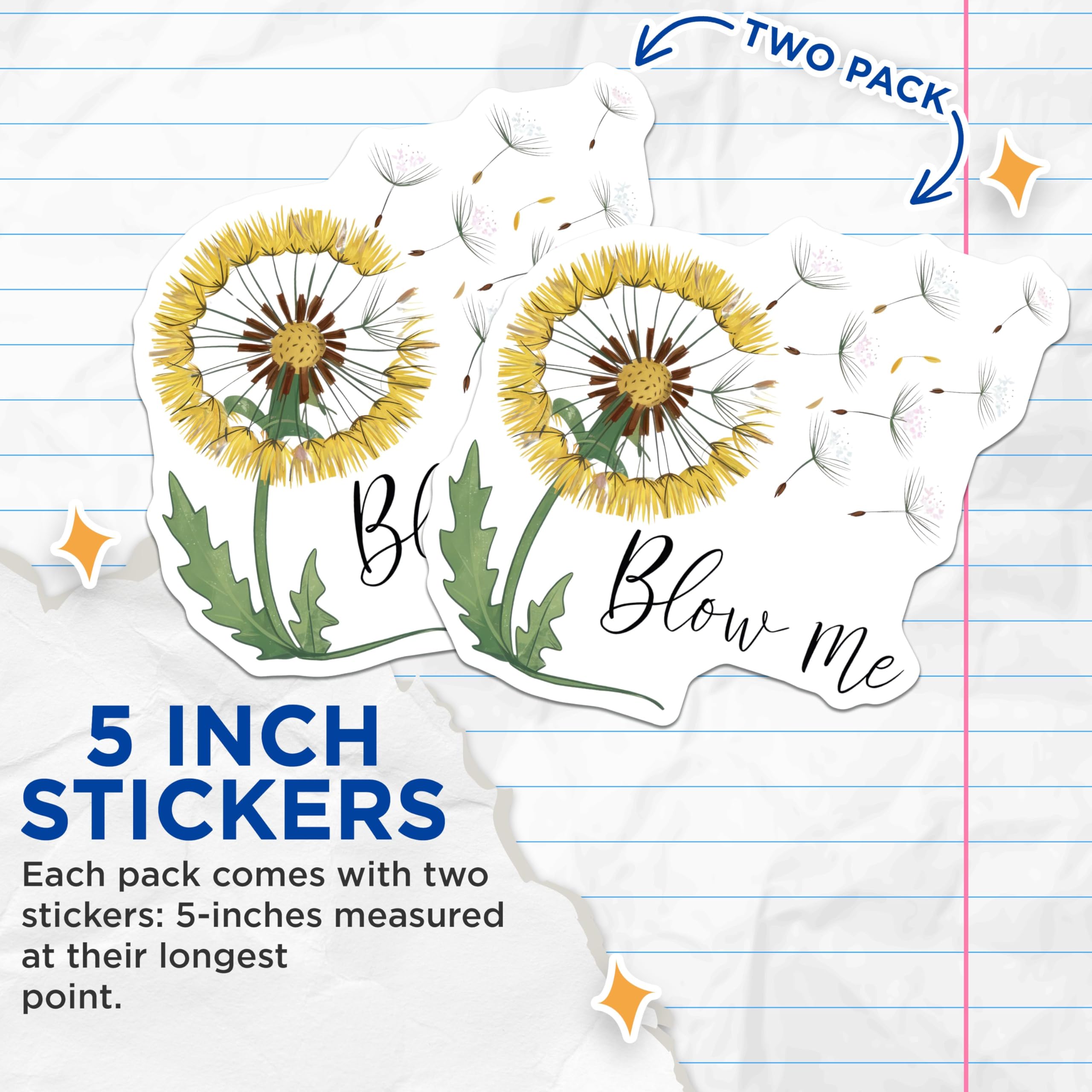 (2 Pack) Dandelion Blow Me Stickers - 5" On Longest Side - Sticks to Smooth Flat Surfaces - Made in USA - BMCS8618 - BMCS8618