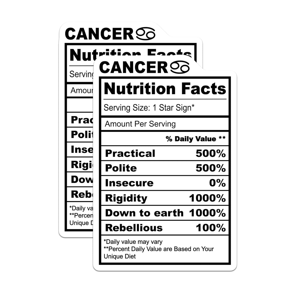 (2 Pack) Cancer Zodiac Magnets - Nutrition Facts - Star Sign Decor - 5" On Longest Side - Premium Magnet - for Cars, Refrigerators, Toolboxes, Lockers - Made in USA - MAG15254