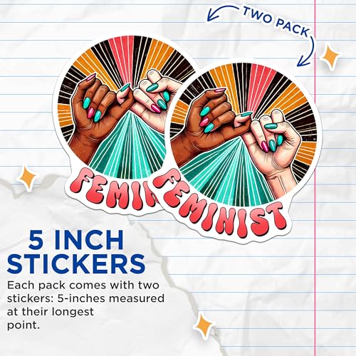 (2 Pack) Feminist Stickers - 5" On Longest Side - Sticks to Smooth Flat Surfaces - Made in USA - BMCS8350 - BMCS8350
