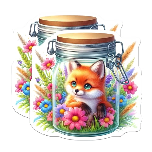 (2 Pack) Cute Fox Sticker - Animal Stickers - Floral Stickers - 5" On Longest Side - Sticks to Smooth Flat Surfaces - Made in USA - BMCS9358