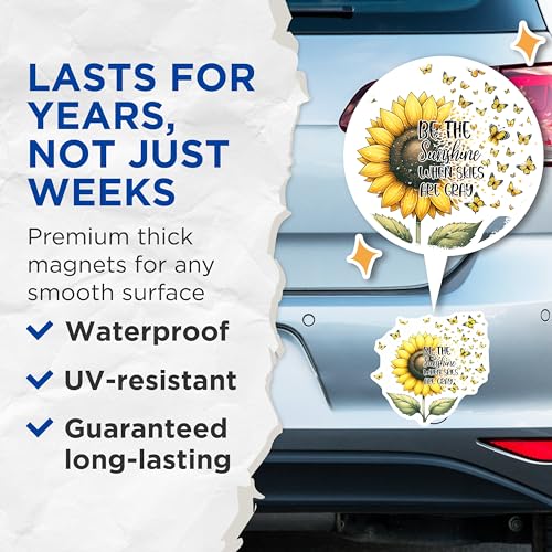(2 Pack) Inspirational Sunflower Magnets - Be The Sunshine When Skies are Gray - 5" On Longest Side - for Cars, Fridges, Toolboxes - Made in USA - MAG7989