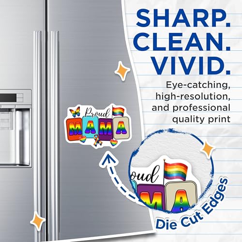 (2 Pack) Proud Mama Magnets - Rainbow Decoration - LGBTQ Pride - 5" On Longest Side - for Cars, Fridges, Toolboxes - Made in USA - MAG8264