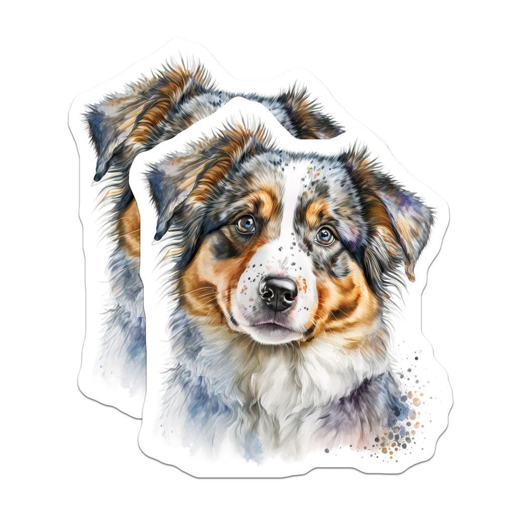 (2 Pack) Australian Shepherd Puppy Magnets - Watercolor Dog Art - Dog Mom Fridge Decor - Pet Lover Office Magnet - 5 Inches On Longest Side - Thick Durable Magnet - Made in USA - MAG27772