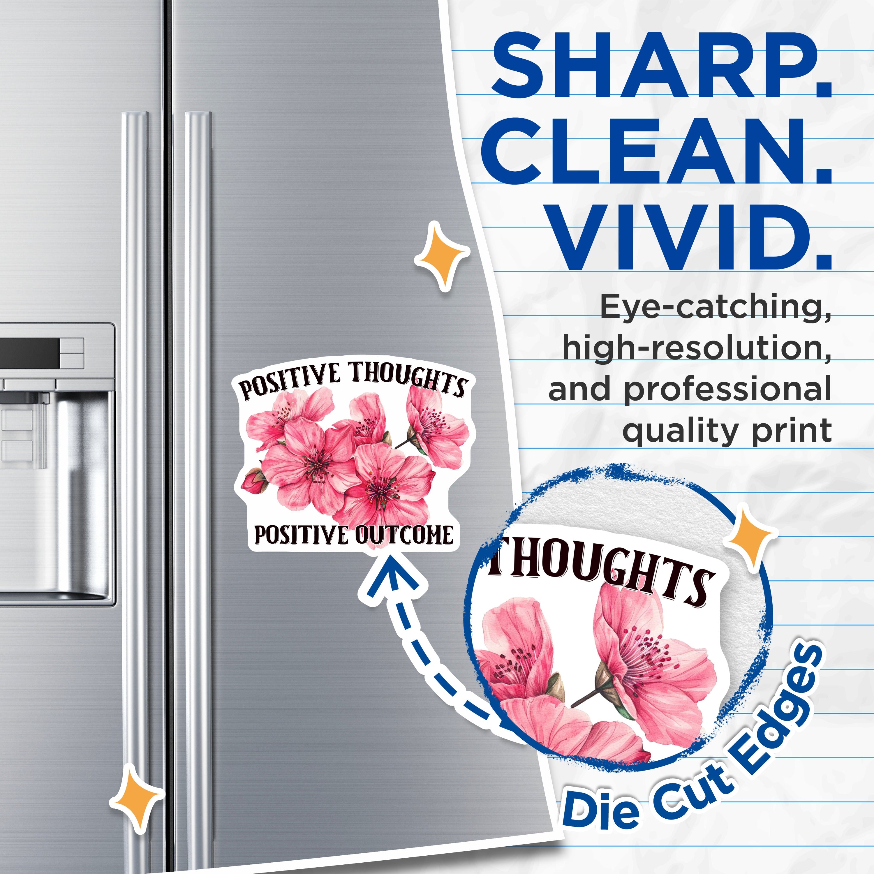 (2 Pack) Positive Thoughts Magnets - Floral Affirmation - Inspirational Home Decor - 5 Inches On Longest Side - Thick Durable Magnet - Made in USA - MAG36442