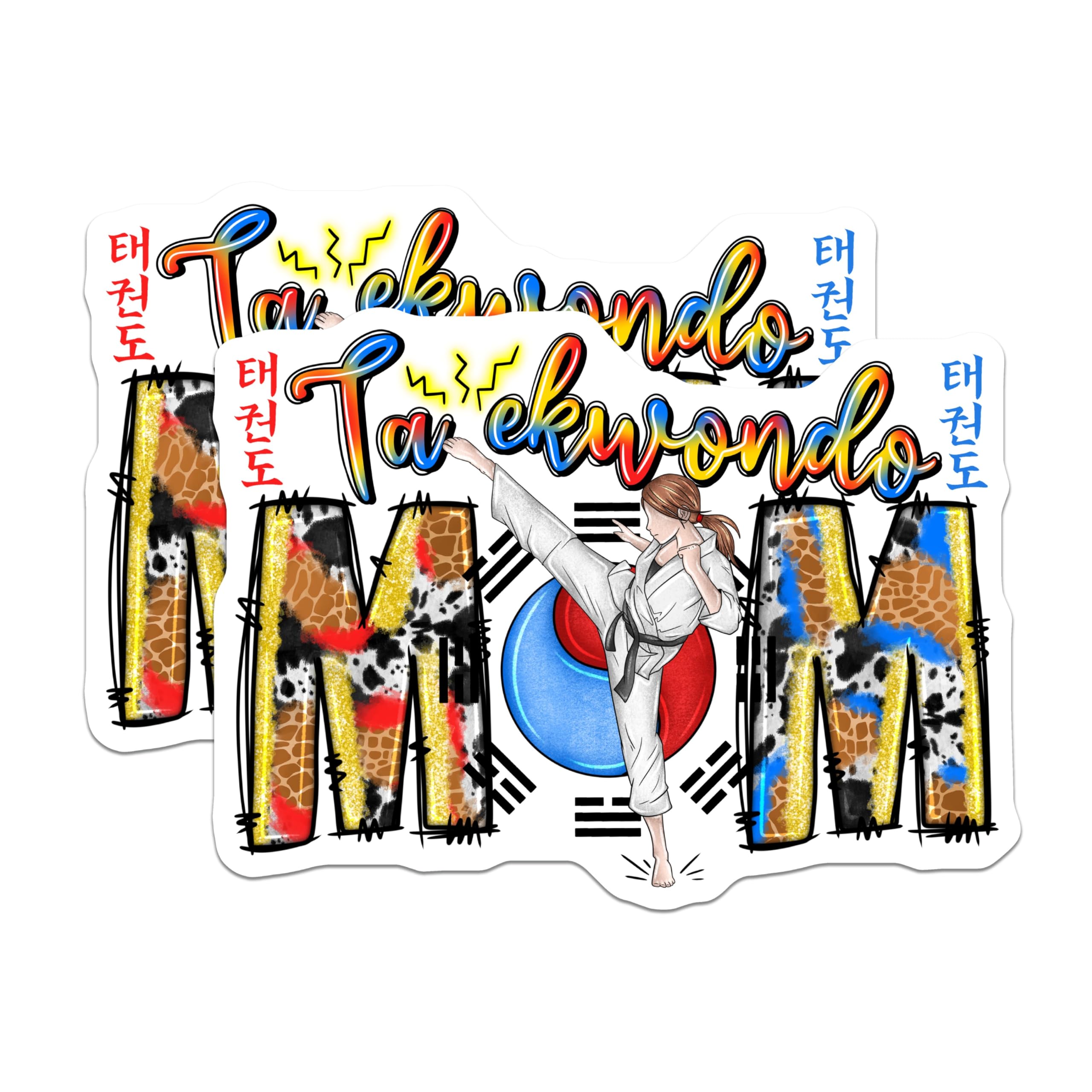 (2 Pack) Taekwondo Mom Magnets - Martial Arts Parent Pride - Korean Dojo Kickboxing Spirit - 5 Inches On Longest Side - Thick Durable Magnet - Made in USA - MAG28583