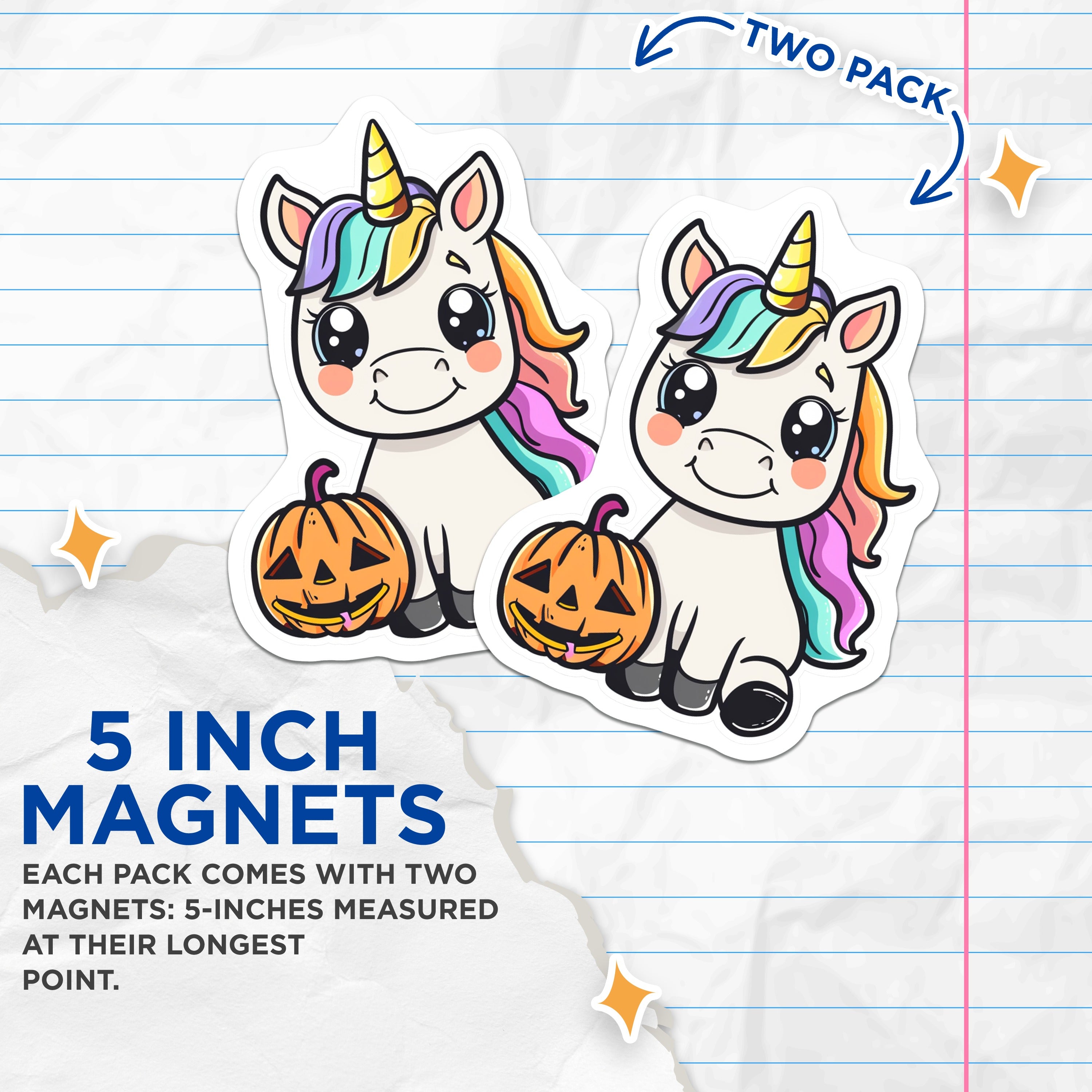 (2 Pack) Halloween Unicorn Magnets - Kawaii Pumpkin Decor - Cute Spooky Fantasy Creatures - 5 Inches On Longest Side - Thick Durable Magnet - Made in USA - MAG39028