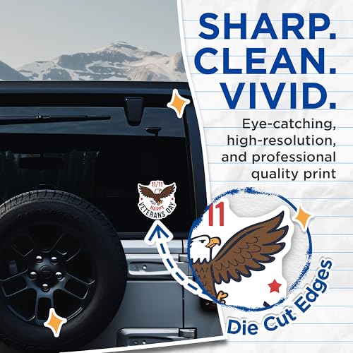 (2 Pack) Veterans Day Stickers - 5" On Longest Side - Sticks to Smooth Flat Surfaces - Made in USA - BMCS8369 - BMCS8369