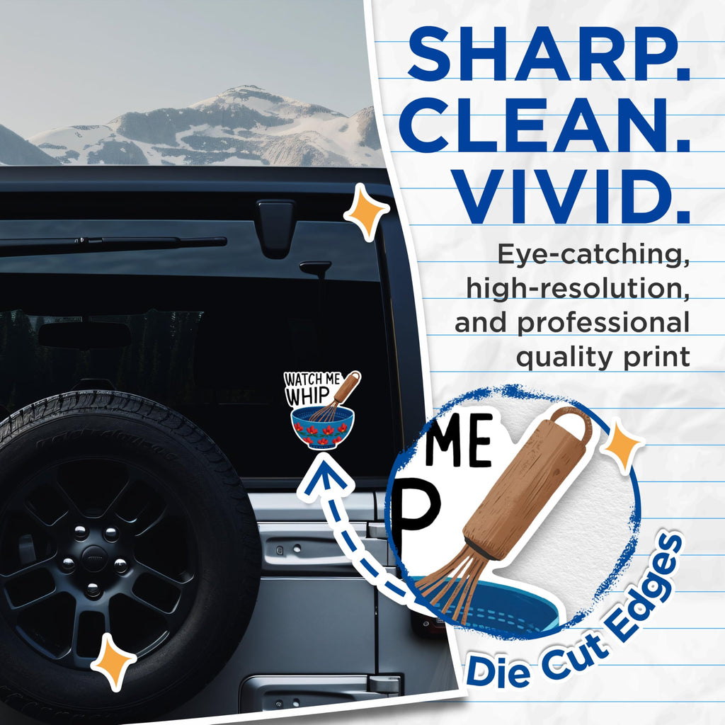 (2 Pack) Watch Me Whip Stickers - Funny Kitchen Stickers - Baking Themed Stickers - 5" On Longest Side - Sticks to Any Smooth Flat Surface - Made in USA - BMCS3052