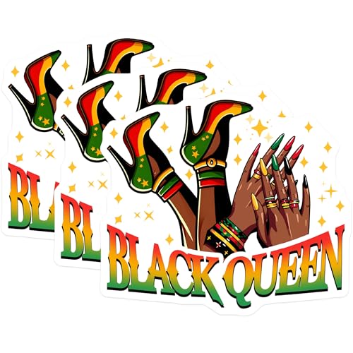 (3 Pack) Black Queen Decals - Afrocentric Pride - Pan African Shoes Decals - 3 Inches On Longest Side - Easy Peel & Apply - Made in USA - 3MCS6120