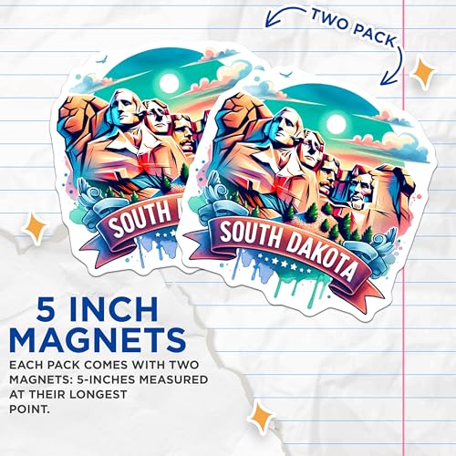 (2 Pack) Mount Rushmore Souvenir Magnets - South Dakota Landmark Collectible - 5" On Longest Side - for Cars, Fridges, Toolboxes - Made in USA - MAG6836