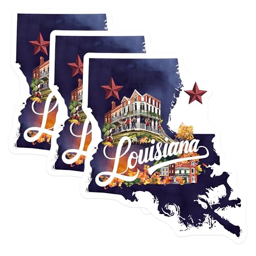 (3 Pack) Louisiana Decals - State Pride Stickers - Laptop Decor Decal- 3 Inches On Longest Side - Easy Peel & Apply - Made in USA - 3MCS5063