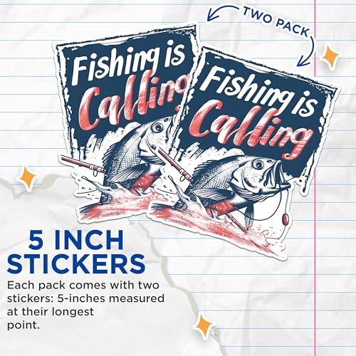 (2 Pack) Fishing is Calling Stickers - Fish Angling Stickers - Outdoorsman Hobby Stickers - 5" On Longest Side - Sticks to Any Smooth Flat Surface - Made in USA - BMCS2625
