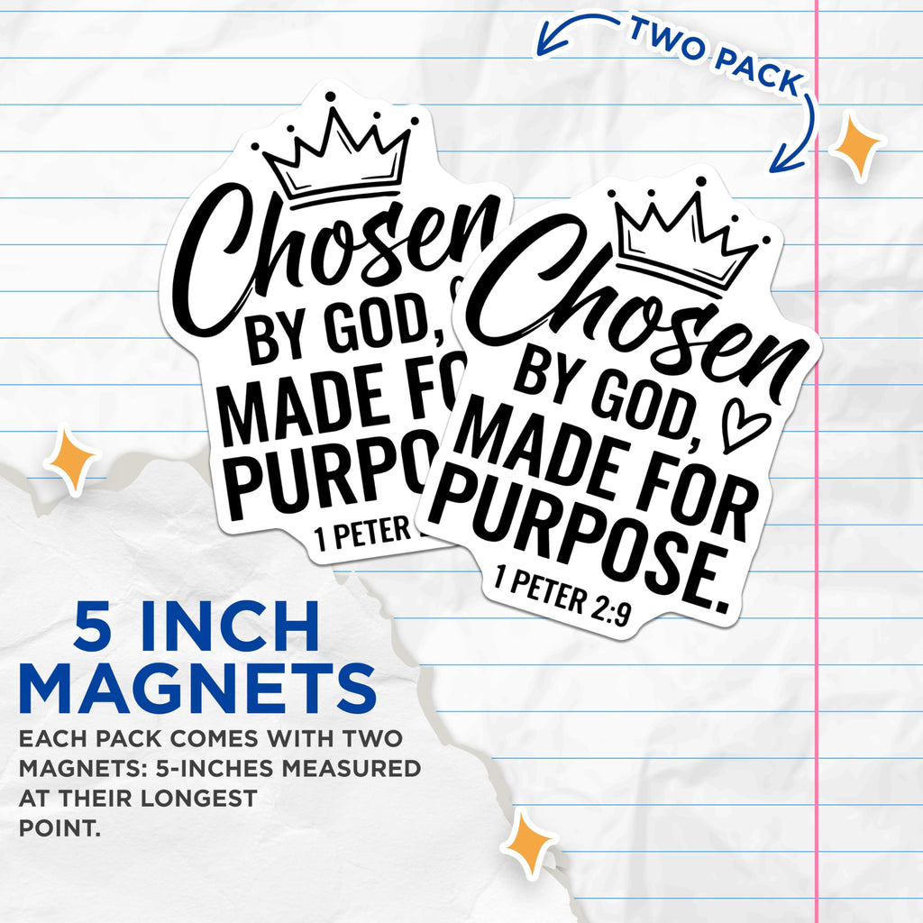 (2 Pack) Christian Magnets - Chosen by God - Inspirational Magnets - 5" On Longest Side - Premium Magnet - for Cars, Refrigerators, Toolboxes, Lockers - Made in USA - MAG15465