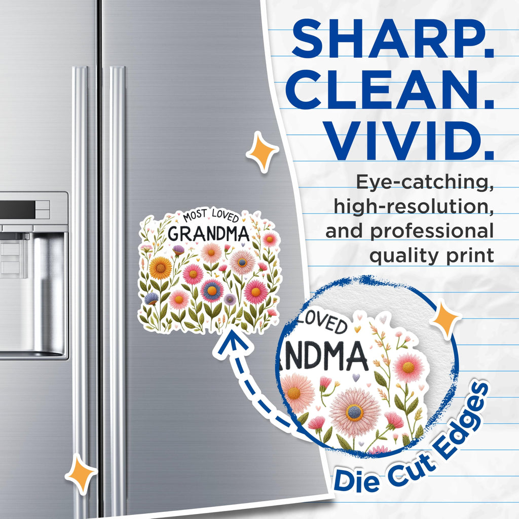(2 Pack) Most Loved Grandma Magnets - Floral Grandma Magnets - Grandparent Appreciation Magnets- 5" On Longest Side - for Fridges, Toolboxes, Cars - Made in USA - MAG2563