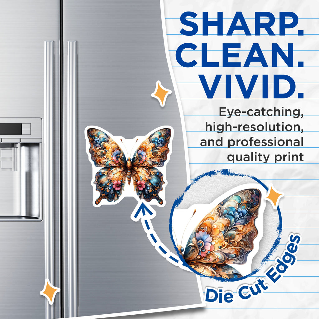 (2 Pack) Ornate Butterfly Magnets - Bohemian Fridge Decor - Whimsical Kitchen Art - Nature Lover Accent - 5 Inches On Longest Side - Thick Durable Magnet - Made in USA - MAG37989