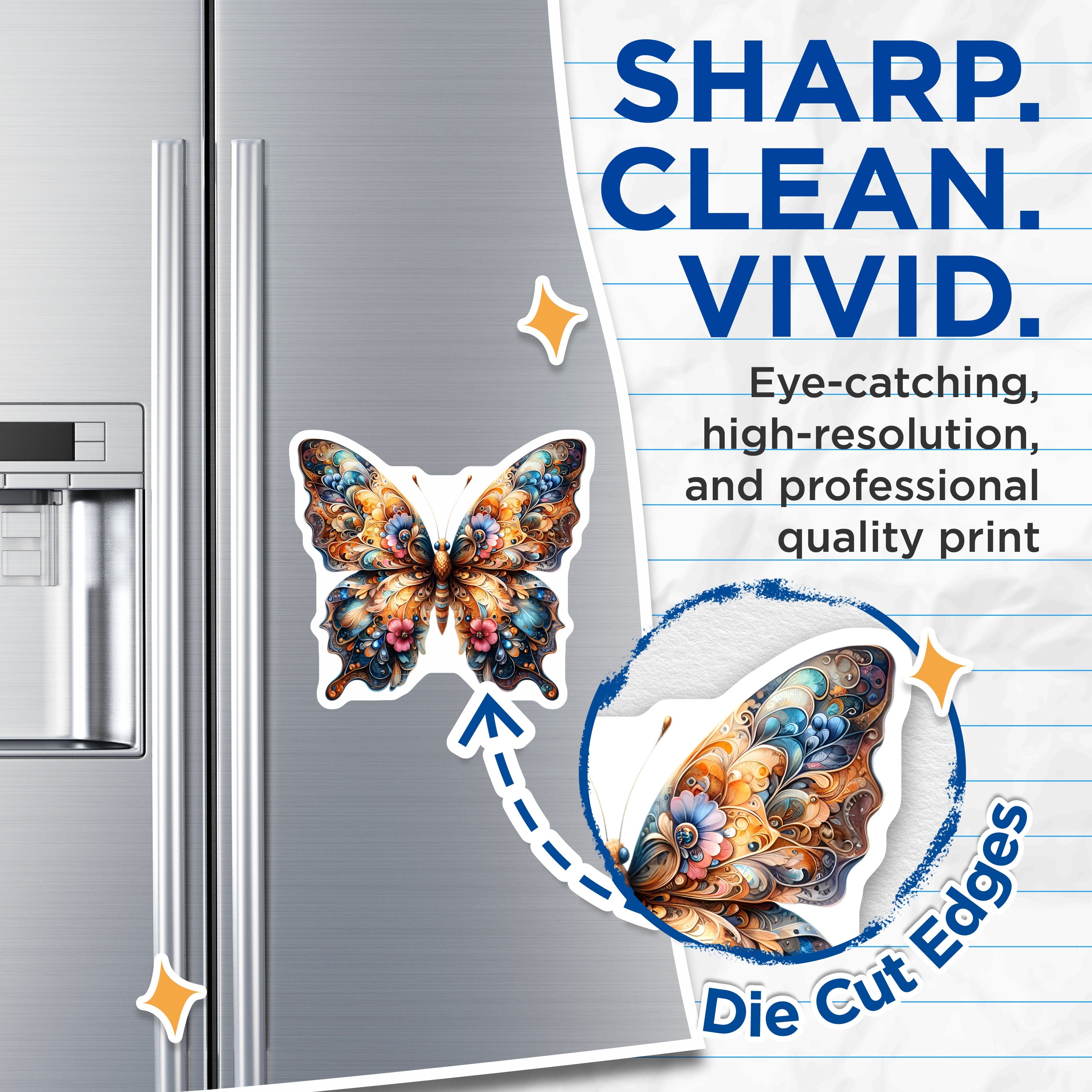(2 Pack) Ornate Butterfly Magnets - Bohemian Fridge Decor - Whimsical Kitchen Art - Nature Lover Accent - 5 Inches On Longest Side - Thick Durable Magnet - Made in USA - MAG37989
