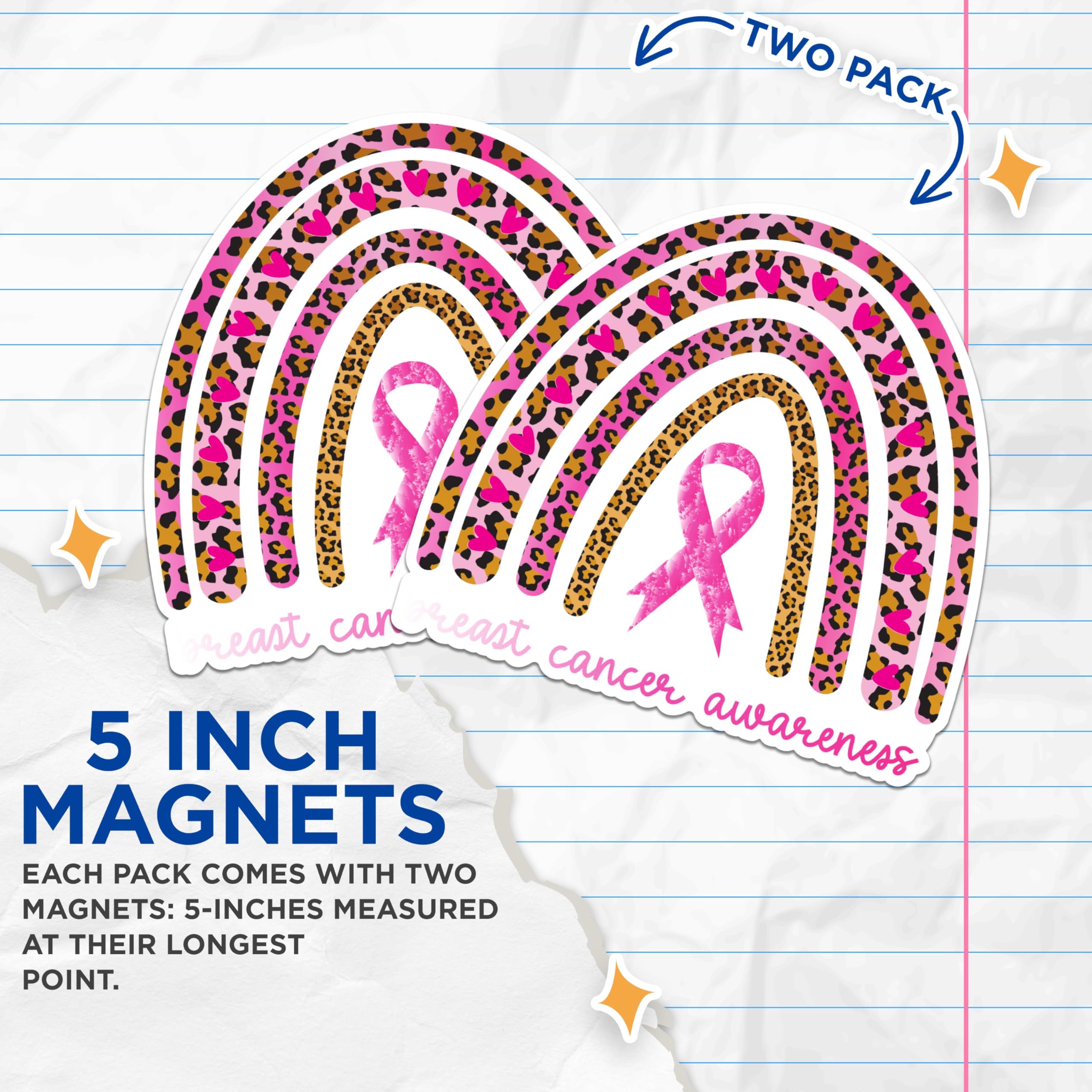 (2 Packs) Breast Cancer Awareness Magnets - Pink Ribbon Fight Cancer Magnets - 5 Inches On Longest Side - Premium Magnet - for Fridges, Toolboxes, Cars - Made in USA - MAG2384