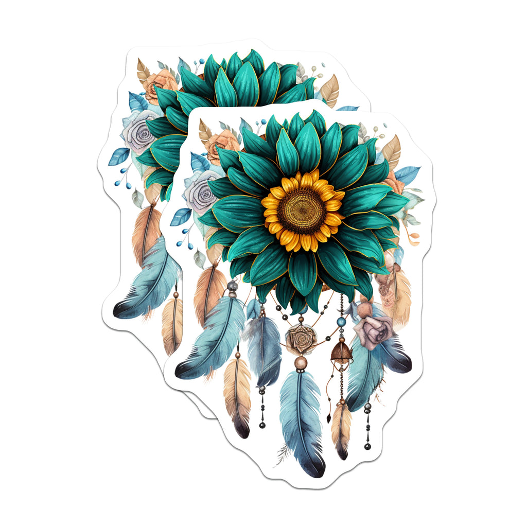 (2 Pack) Sunflower Dream Catcher Magnets - Bohemian Floral Decor - Spiritual Art Fridge Accessories - 5 Inches On Longest Side - Thick Durable Magnet - Made in USA - MAG36176