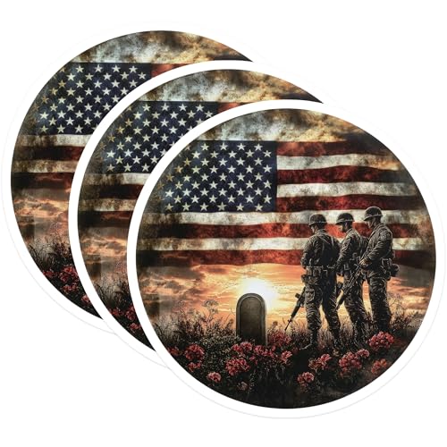 (3 Pack) Military Memorial Decals - American Flag Decal - Patriotic Decals for Laptop - 3 Inches On Longest Side - Easy Peel & Apply - Made in USA - 3MCS0039